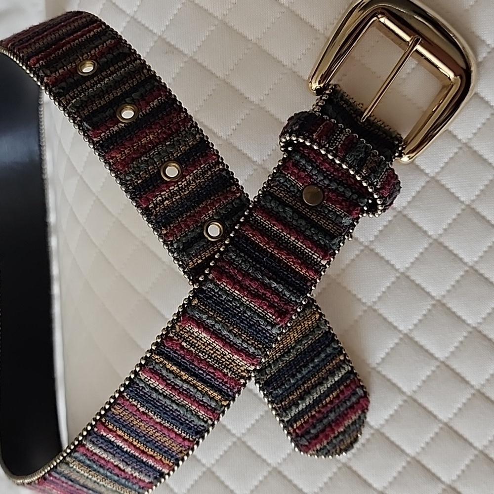 Absolutely Vibrant Striped Belt with Gold Buckle
